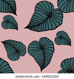 Hand drawn seamless pattern with tropical leaves: palms, monstera, passion fruit. Beautiful allover print with hand drawn exotic plants. Swimwear botanical design. Vector for any purposes