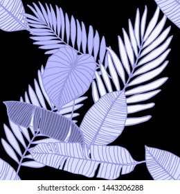Hand drawn seamless pattern with tropical leaves: palms, monstera, passion fruit. Beautiful allover print with hand drawn exotic plants. Swimwear botanical design. Vector for any purposes