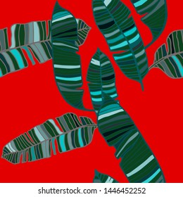 Hand drawn seamless pattern with tropical leaves: palms, monstera, passion fruit. Beautiful allover print with hand drawn exotic plants. Swimwear botanical design. Vector for any purposes