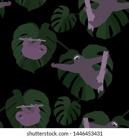 Hand drawn seamless pattern with tropical leaves: palms, monstera, passion fruit. Beautiful allover print with hand drawn exotic plants and animals. Swimwear botanical design. Vector for any purposes