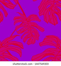 Hand drawn seamless pattern with tropical leaves: palms, monstera, passion fruit. Beautiful allover print with hand drawn exotic plants. Swimwear botanical design. Vector for any purposes
