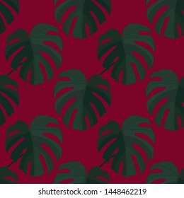 Hand drawn seamless pattern with tropical leaves: palms, monstera, passion fruit. Beautiful allover print with hand drawn exotic plants. Swimwear botanical design. Vector for any purposes