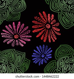 Hand drawn seamless pattern with tropical leaves: palms, monstera, passion fruit. Beautiful allover print with hand drawn exotic plants. Swimwear botanical design. Vector for any purposes