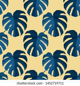 Hand drawn seamless pattern with tropical leaves: palms, monstera, passion fruit. Beautiful allover print with hand drawn exotic plants. Swimwear botanical design. Vector for any purposes