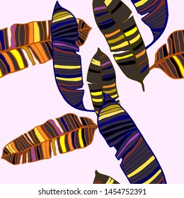 Hand drawn seamless pattern with tropical leaves: palms, monstera, passion fruit. Beautiful allover print with hand drawn exotic plants. Swimwear botanical design. Vector for any purposes