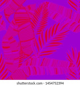 Hand drawn seamless pattern with tropical leaves: palms, monstera, passion fruit. Beautiful allover print with hand drawn exotic plants. Swimwear botanical design. Vector for any purposes