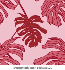 Hand drawn seamless pattern with tropical leaves: palms, monstera, passion fruit. Beautiful allover print with hand drawn exotic plants. Swimwear botanical design. Vector for any purposes