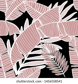 Hand drawn seamless pattern with tropical leaves: palms, monstera, passion fruit. Beautiful allover print with hand drawn exotic plants. Swimwear botanical design. Vector for any purposes