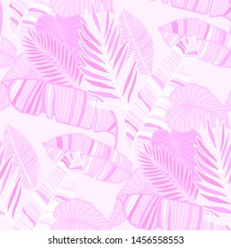 Hand drawn seamless pattern with tropical leaves: palms, monstera, passion fruit. Beautiful allover print with hand drawn exotic plants. Swimwear botanical design. Vector for any purposes