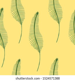 Hand drawn seamless pattern with tropical leaves. Beautiful allover print with hand drawn exotic plants. Swimwear botanical design. Vector for any purposes