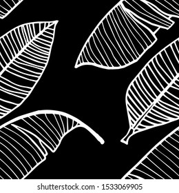 Hand drawn seamless pattern with tropical leaves: palms, monstera, passion fruit. Beautiful allover print with hand drawn exotic plants. Swimwear botanical design. Vector for anypurposes