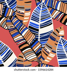 Hand drawn seamless pattern with tropical leaves: palms, monstera, passion fruit. Beautiful allover print with hand drawn exotic plants. Swimwear botanical design. Vector for any purposes