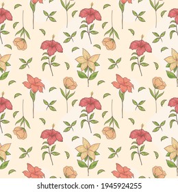 Hand drawn Seamless Pattern tropical flower