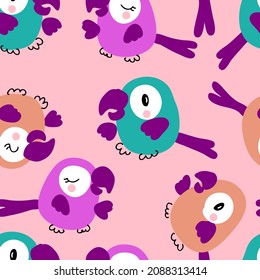 Hand drawn  seamless pattern with tropical exotic parrots. Perfect for T-shirt, textile and print. Doodle vector illustration for decor and design.
