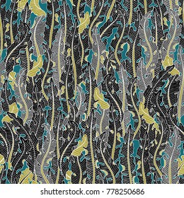 Hand drawn seamless pattern with tropical banana leaves. Hand drawn jungle texture. Ornate vector background for print, interior, wallpaper, fabrics