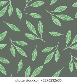 Hand drawn seamless pattern, twigs with leaves in the doodle style