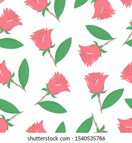 Hand drawn seamless pattern with valentines day roses. Love card background with flower for fabric. Vector isolated romantic texture for wrapping paper.