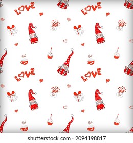 Hand drawn seamless pattern for Valentine's Day. Vector illustration. Good for greeting card, banner, invitation, sticker, background, wedding card, cover, poster. Seamless pattern in swatches.