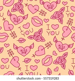 hand drawn seamless pattern Valentine's Day. vector pattern