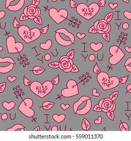 hand drawn seamless pattern Valentine's Day. vector pattern