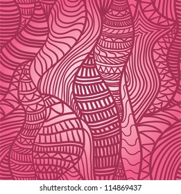 Hand drawn seamless pattern with various elements, lines, waves