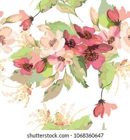 Hand drawn seamless pattern vector illustration of apple  tree blossom