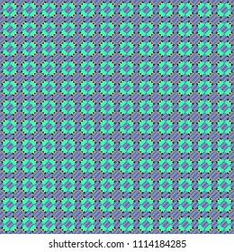 Hand drawn seamless pattern. Vector tribal design in green, gray and blue colors. Ethnic theme. For textile, wallpaper, wrapping paper. Zigzag and stripe line, rhombus and tiles.