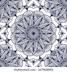 Hand drawn seamless pattern vector of mandala with floral elements. Vintage mosaic for design tile, carpet, cards, invitations, wallpaper, wrapping paper. Ethnic, islam, arabic, indian, ottoman motifs