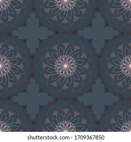 Hand drawn seamless pattern vector of ornate mandala with floral elements. Vintage mosaic for design tile, cards, invitations, wallpaper, wrapping paper. Ethnic, islam, arabic, indian, ottoman motifs