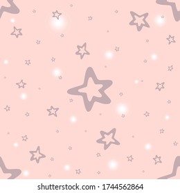 Hand drawn seamless pattern vector of cute pink and purple stars and lights. Colorful doodle illustration for Birthday, baby room, greeting card, invitation, wallpaper, wrapping paper, packaging