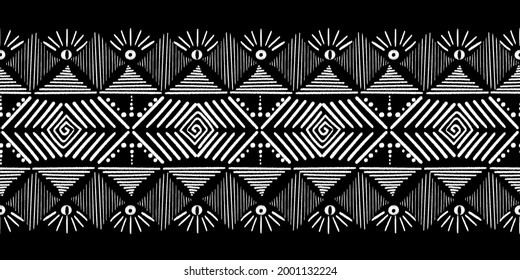 Hand drawn seamless pattern, Vector horizontal ikat black and white stripe line. Artwork design for fashion clothes, wallpaper, wrapping, decoration background.