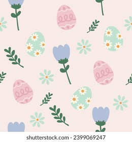 Hand drawn seamless pattern vector illustration of cute easter eggs elements in pastel colour. For wallpaper, texture, background, gift wrap, print, background, textile, card