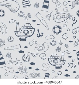 Hand drawn seamless pattern. Vector background with cartoon elements. 