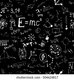 Hand drawn seamless pattern vector illustration set of education and learning doodles with school, university objects and items. 