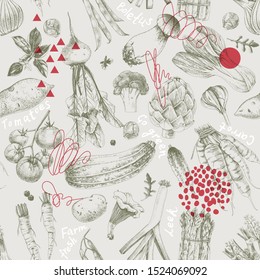 Hand drawn seamless pattern with vegetables. Vector illustration