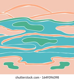  Patrón sin fisuras dibujado a mano. Agua en el desierto. Ilustración vectorial. EPS 10