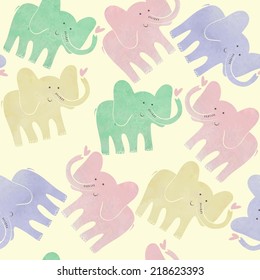 Hand drawn seamless pattern with watercolor elephant.