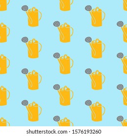 Hand drawn seamless pattern with watering can. Vector illustration.EPS 10