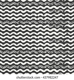 Hand drawn seamless pattern with wavy brush strokes. Wrapping paper. Abstract vector background. Round brush ink strokes. Casual black, white texture. Doodle. Dry brush. Edges ink illustration.