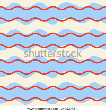 Hand drawn seamless pattern with wavy lines. Textured bold waves. Striped vector abstract background for textile, fabric, scrapbooking, etc.