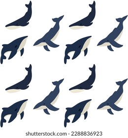 Hand drawn seamless pattern with whales