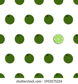 Hand drawn seamless pattern with whole lime. Fabric print texture with eye catching element - circle slice