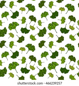 Hand drawn  seamless pattern withgreen  ginkgo leaves. Endless floral background. 