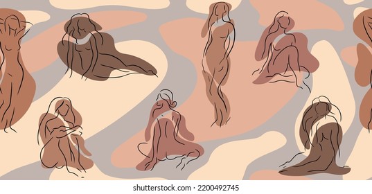 Patrón sin fisuras con siluetas de mujeres. Ilustración de esbozo abstracto.