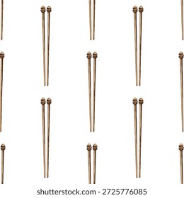 Dibujado a mano sin patrón de agujas de tejer de madera en tonos beige suaves con contorno sutil. Diseño artesanal de Antiguas perfecto para impresiones textiles, papel de regalo y proyectos creativos de bricolaje.