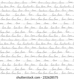 Hand drawn seamless pattern of the words love. Lines handwritten