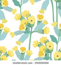 Patrón sin fisuras dibujado a mano con flores amarillas sobre un fondo blanco. Ilustración vectorial