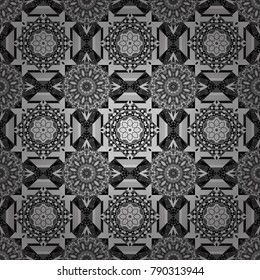 Hand drawn seamless pattern. Zigzag and stripe line, rhombus and tiles. Vector tribal design in black, gray and white colors. Ethnic theme. For textile, wallpaper, wrapping paper.