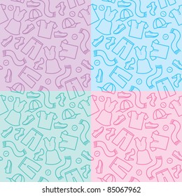 hand drawn seamless patterns with clothes and shoes