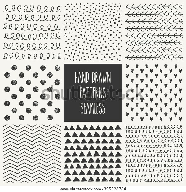 Hand Drawn Seamless Patterns Collection Vector Stock Vector (Royalty ...